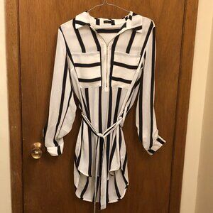 Dynamite – striped long tunic shirt with belt - Size XS